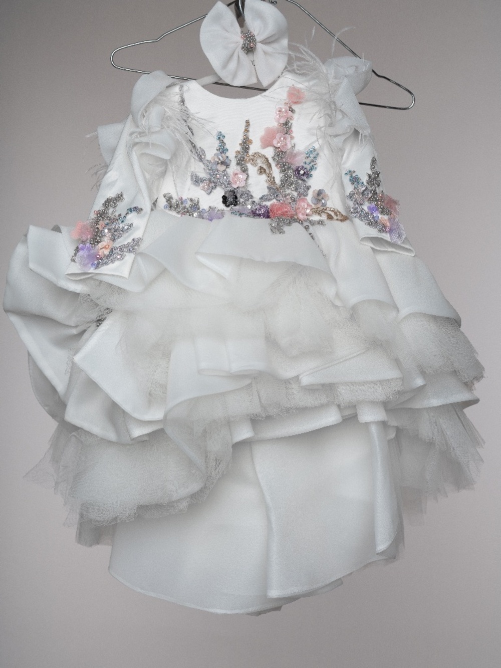 Boutique Custom Baby Girls 1st Birthday Tiered Tulle Dress Set - Size 12M